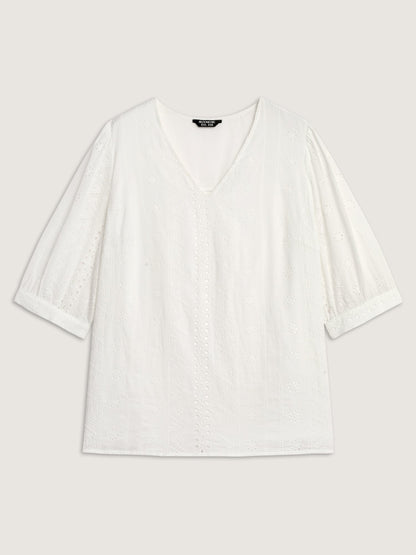 Cotton Eyelet Embroidery V-Neck Blouse