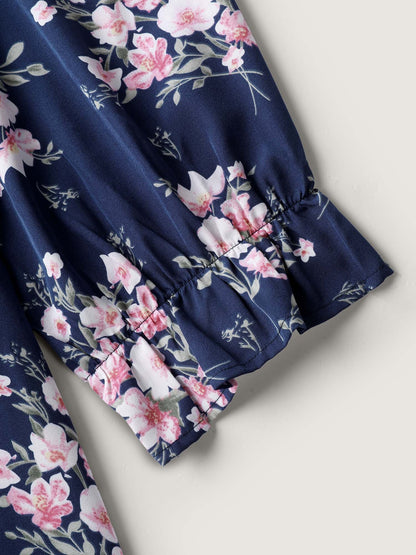 Floral Stretchy Waist Ruffled Midi Dress