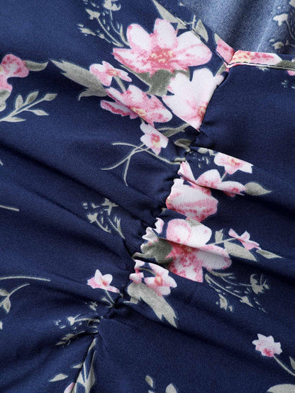 Floral Stretchy Waist Ruffled Midi Dress