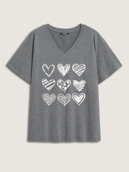 Every Heart Printed V-Neck T-Shirt