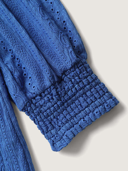 Eyelet Trim Stretchy Plain Knit Top