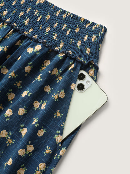 Floral Print Tiered Shirred Waist Midi Skirt