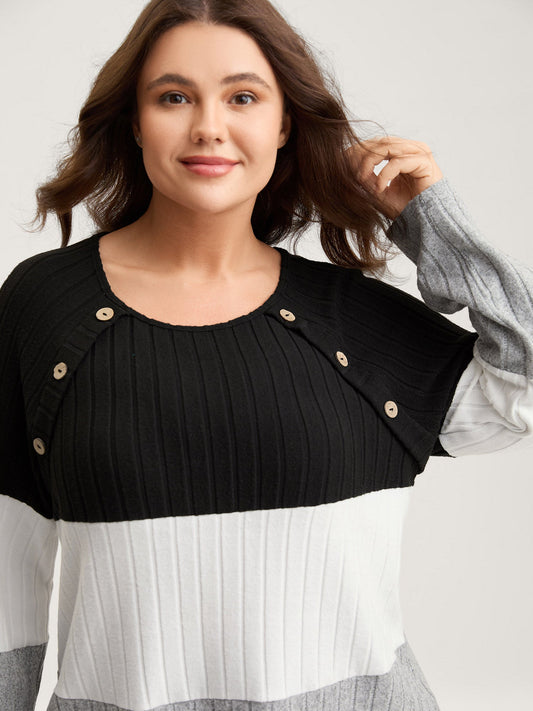 Monochrome Stripes Shoulder Button T-Shirt