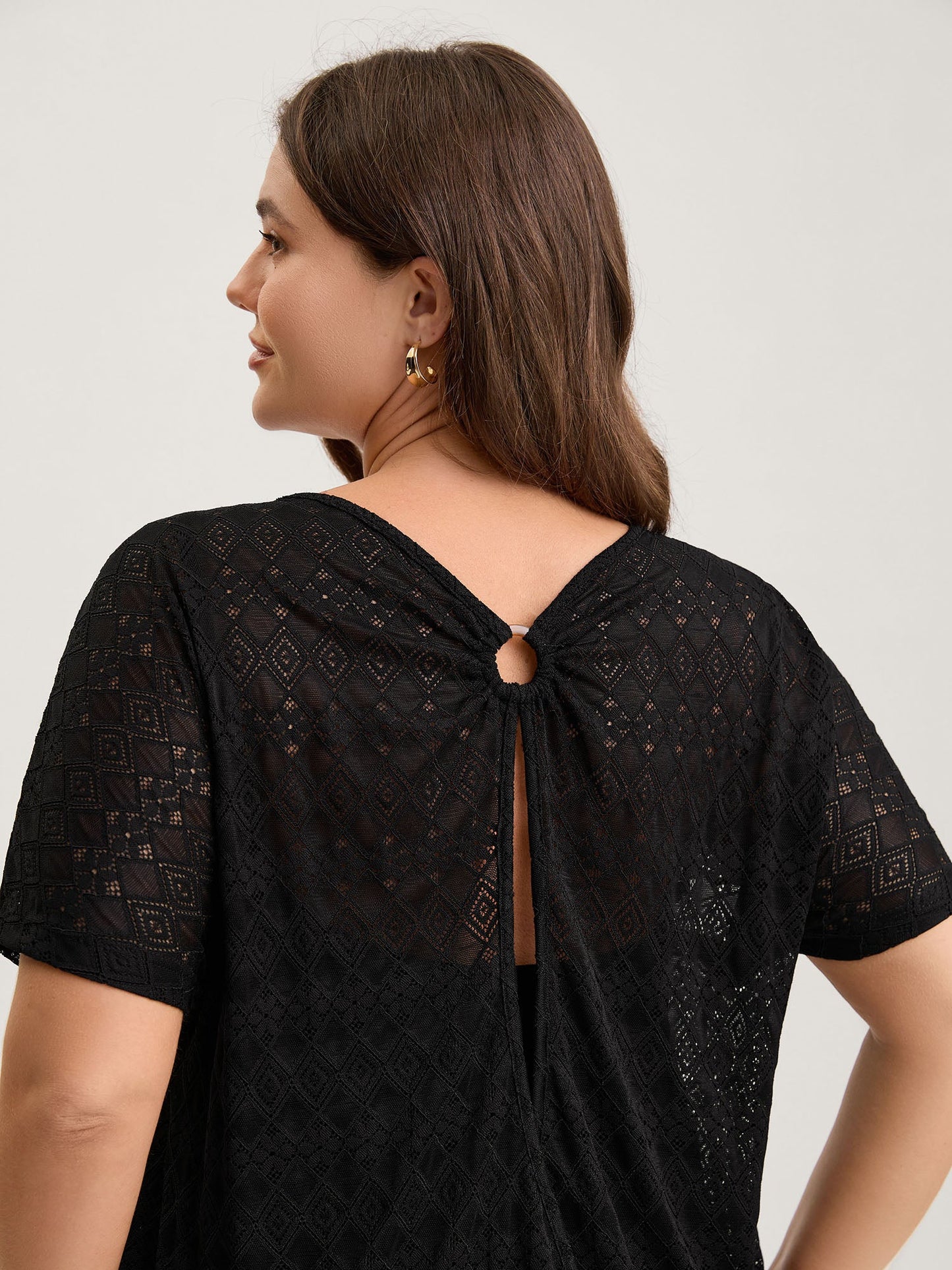 Geometric Lace Back Cut-Out T-Shirt