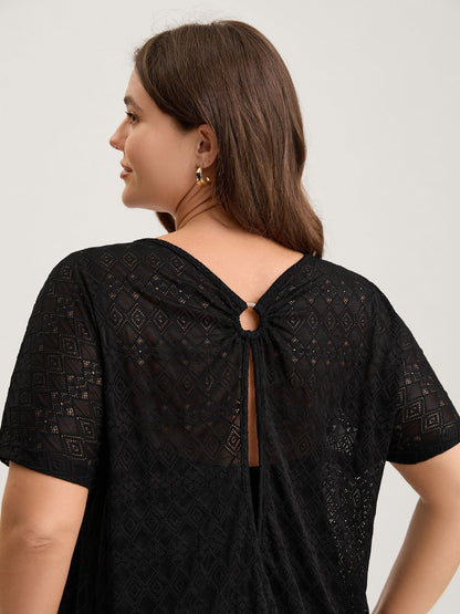 Geometric Lace Back Cut-Out T-Shirt