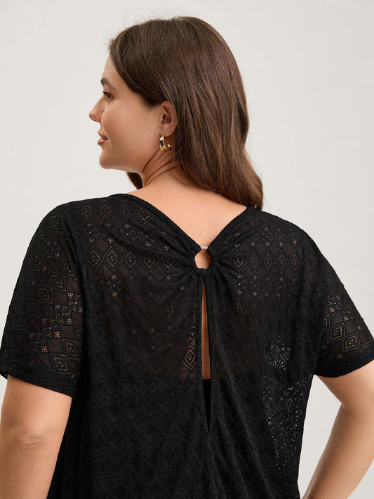 Geometric Lace Back Cut-Out T-Shirt