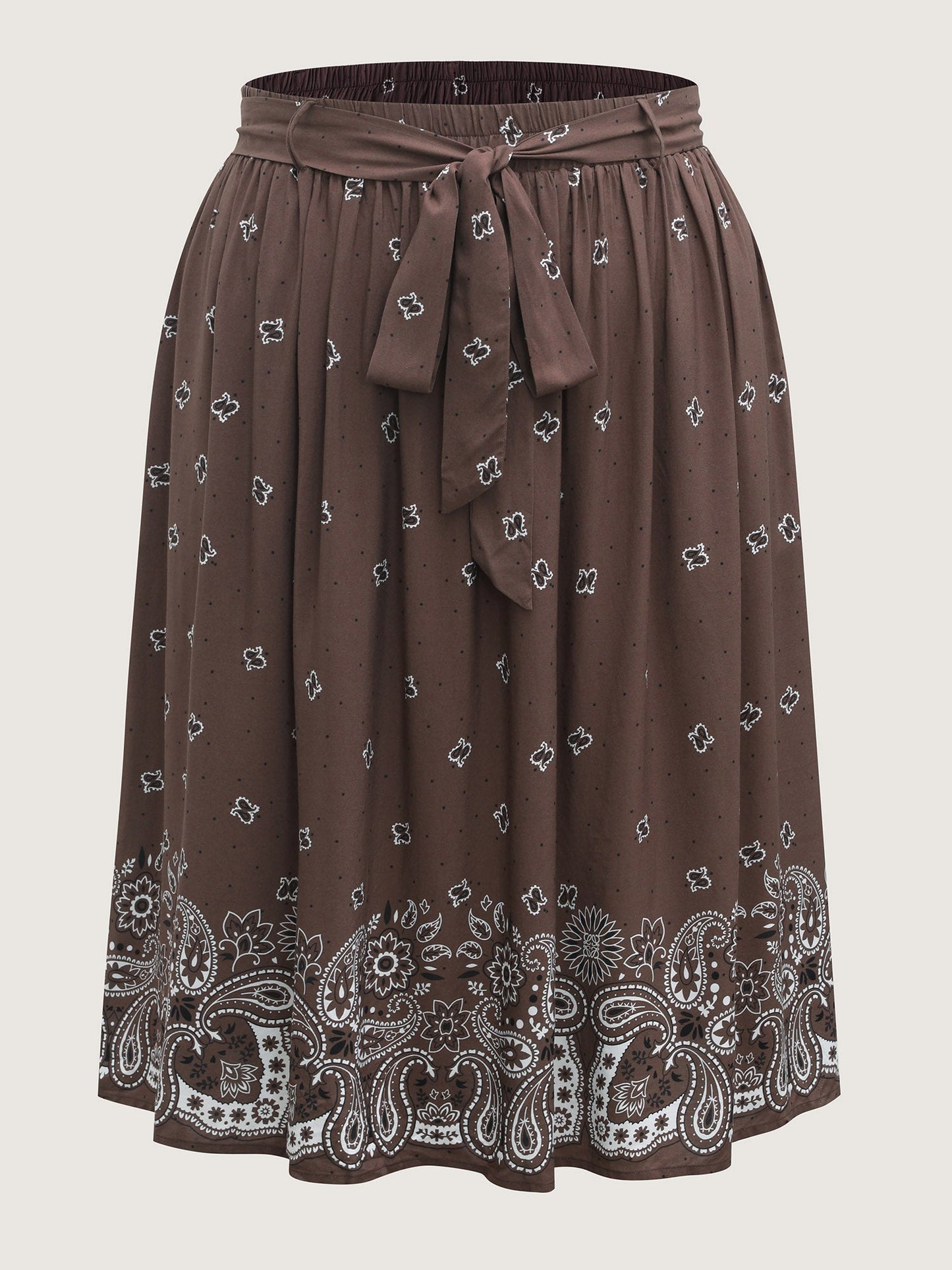 Paisley Print Belted Midi Skirt