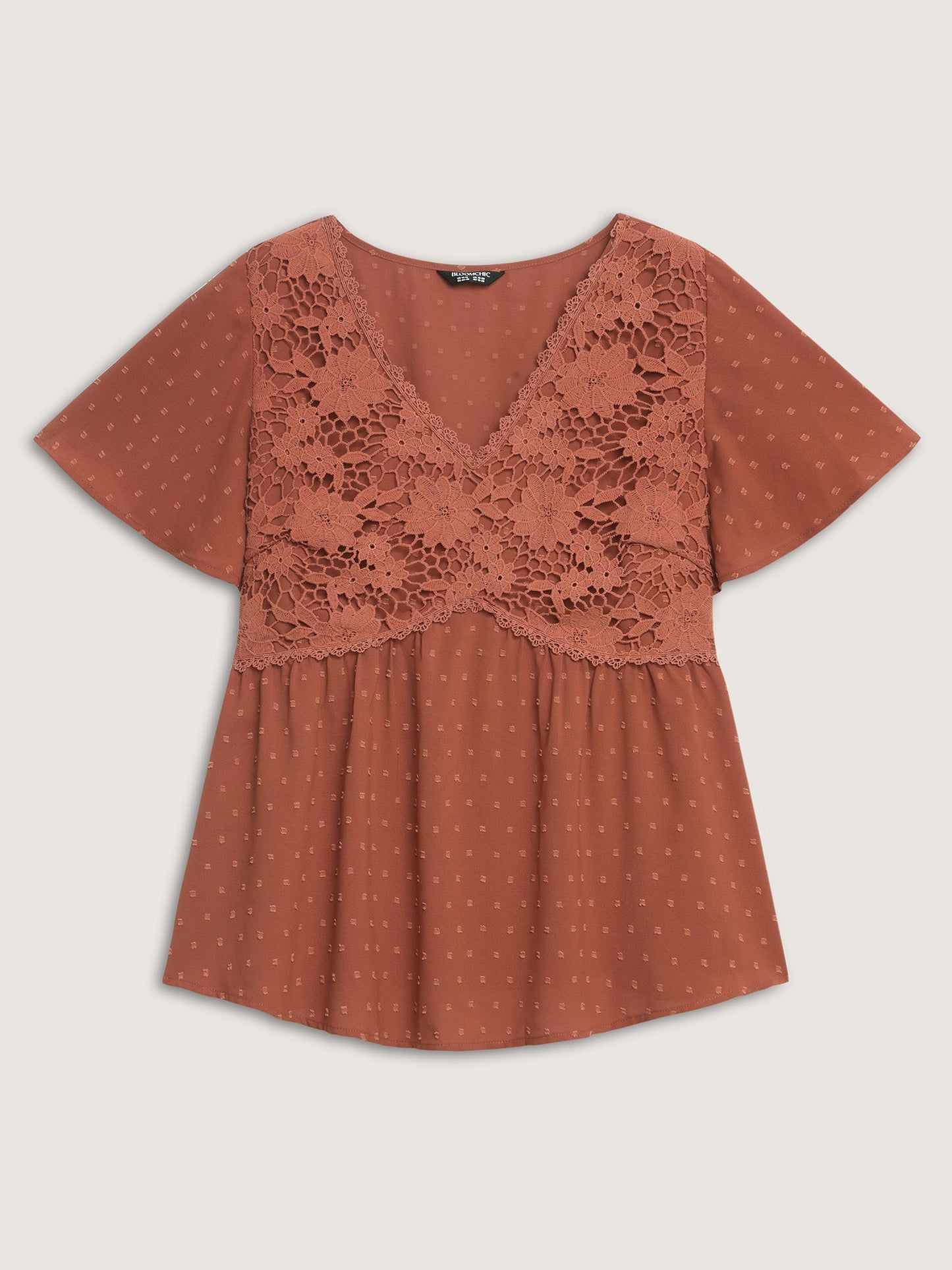 Lace Textured Cinched-Flared Waist Blouse