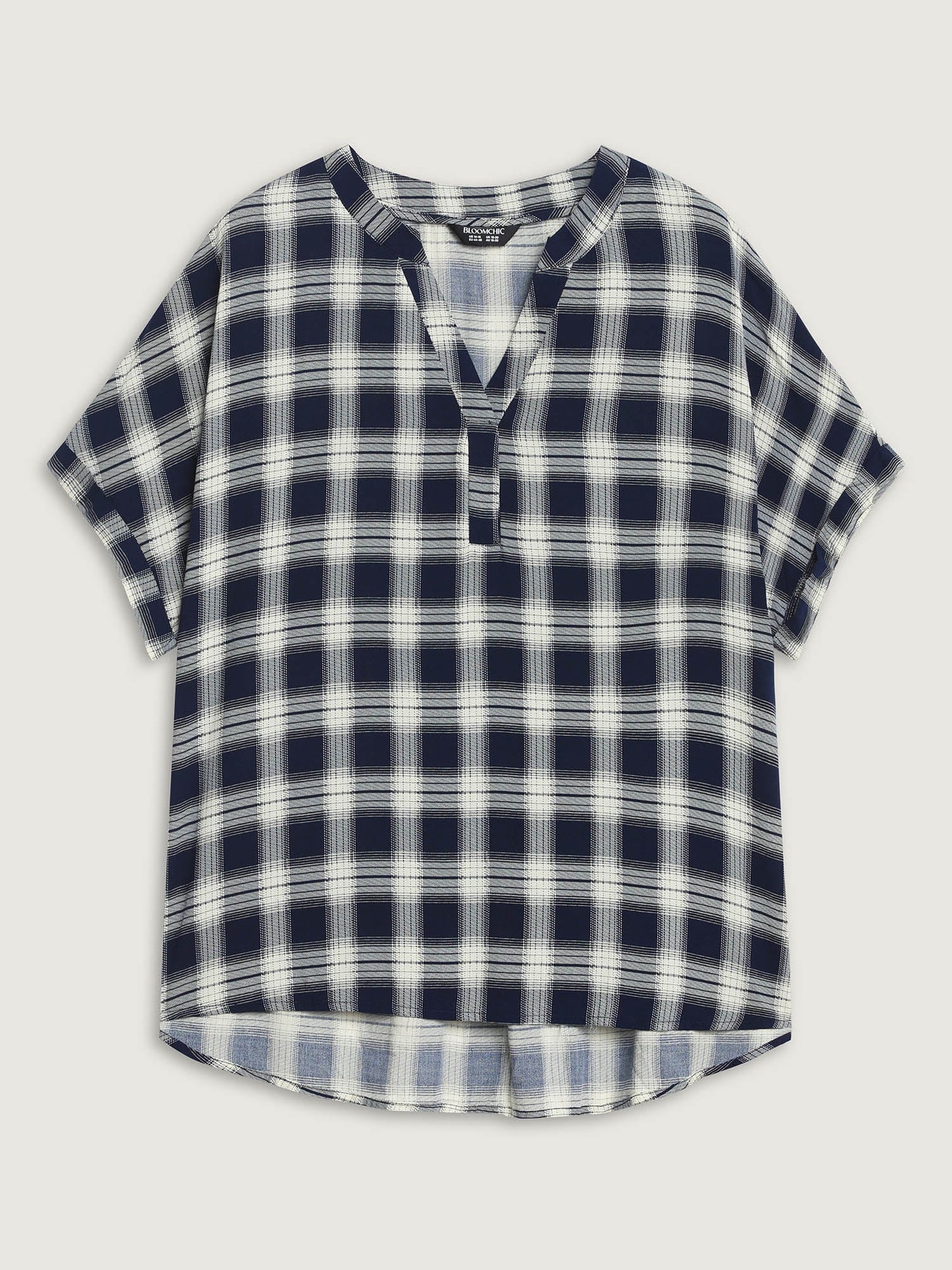 Supersoft Checkered Print Cuffed Sleeve Blouse