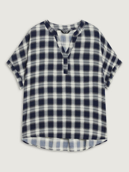 Supersoft Checkered Print Cuffed Sleeve Blouse