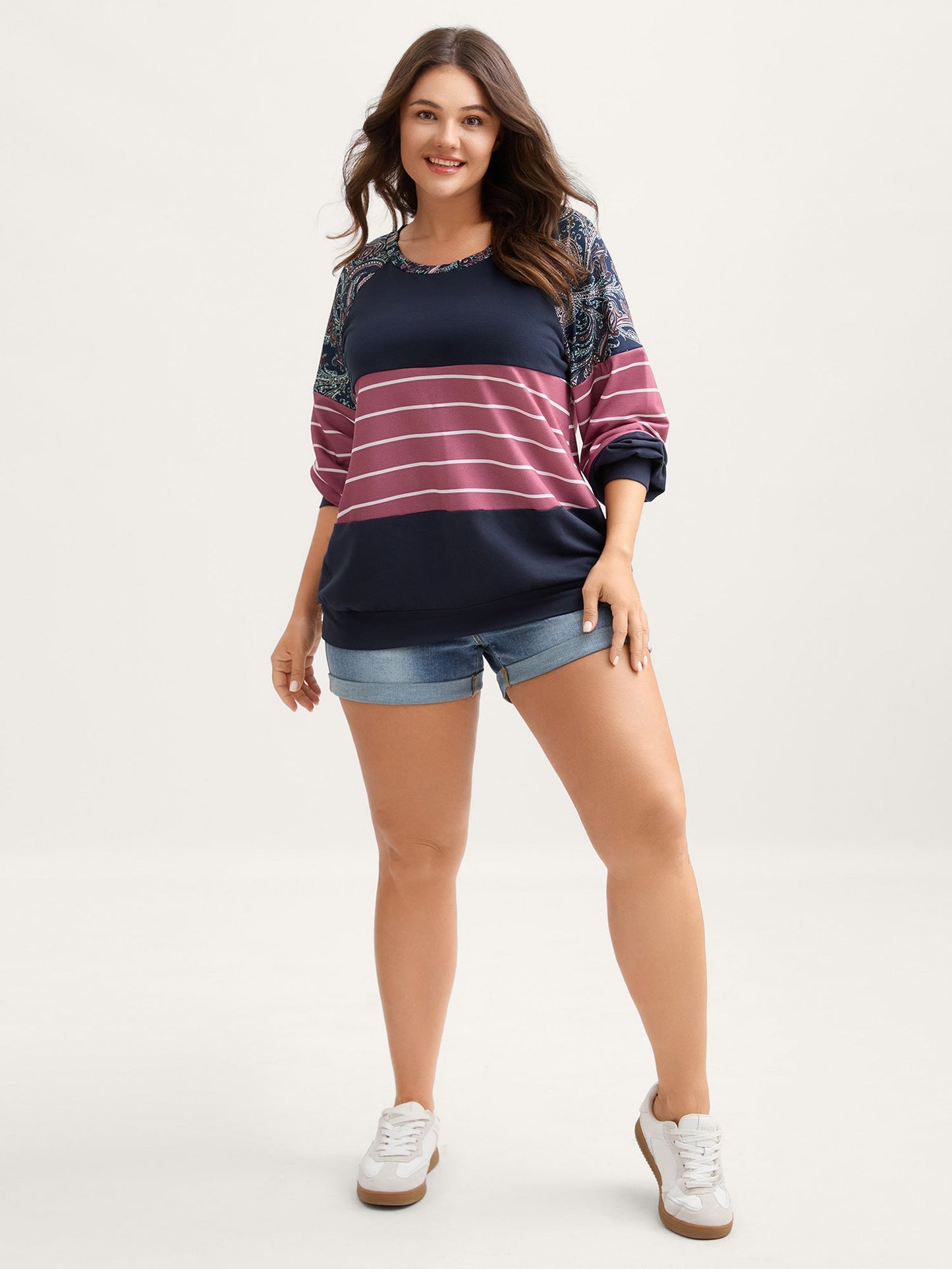 Supersoft Colorblock Paisley Print Sweatshirt