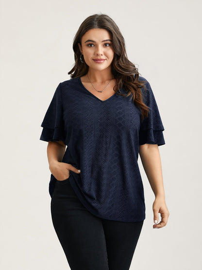Jacquard Textured Lotus Leaf Sleeve Top