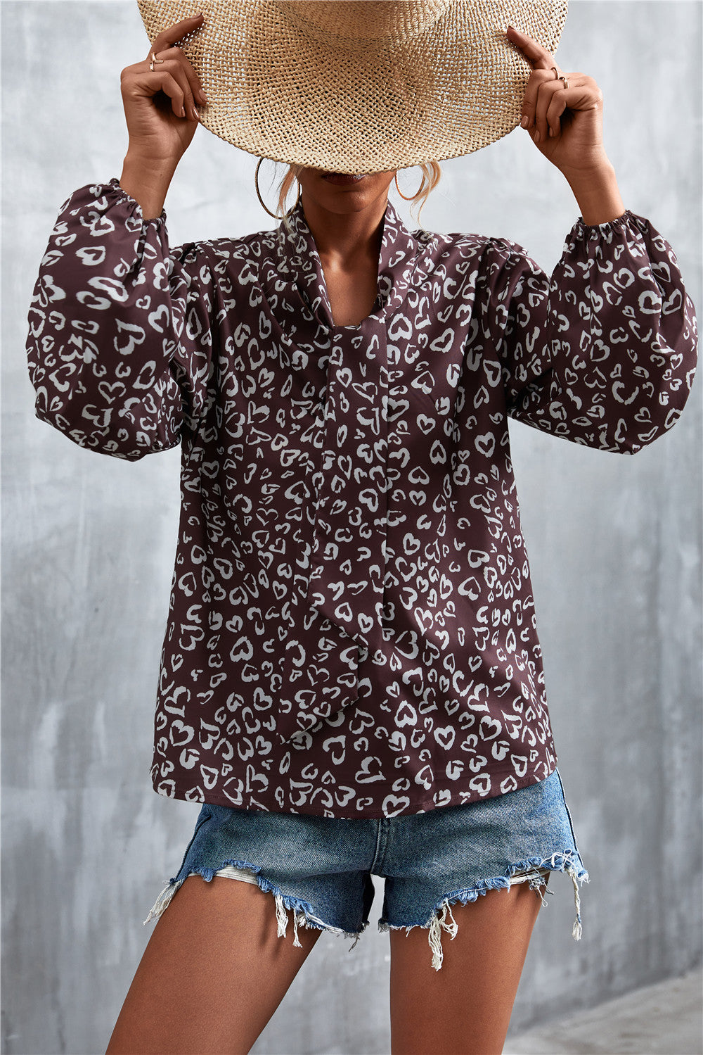 Hot Sale V Neck Tie Vintage Print Tops