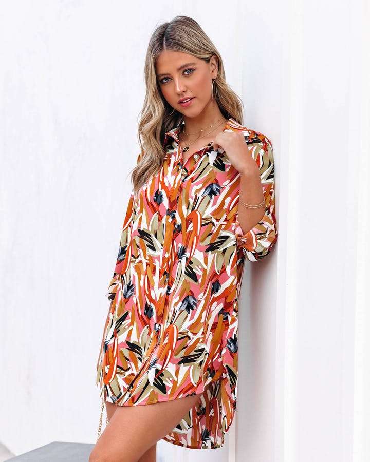 Elegant Cardigan Long Sleeve Lapel Loose Print Blouse