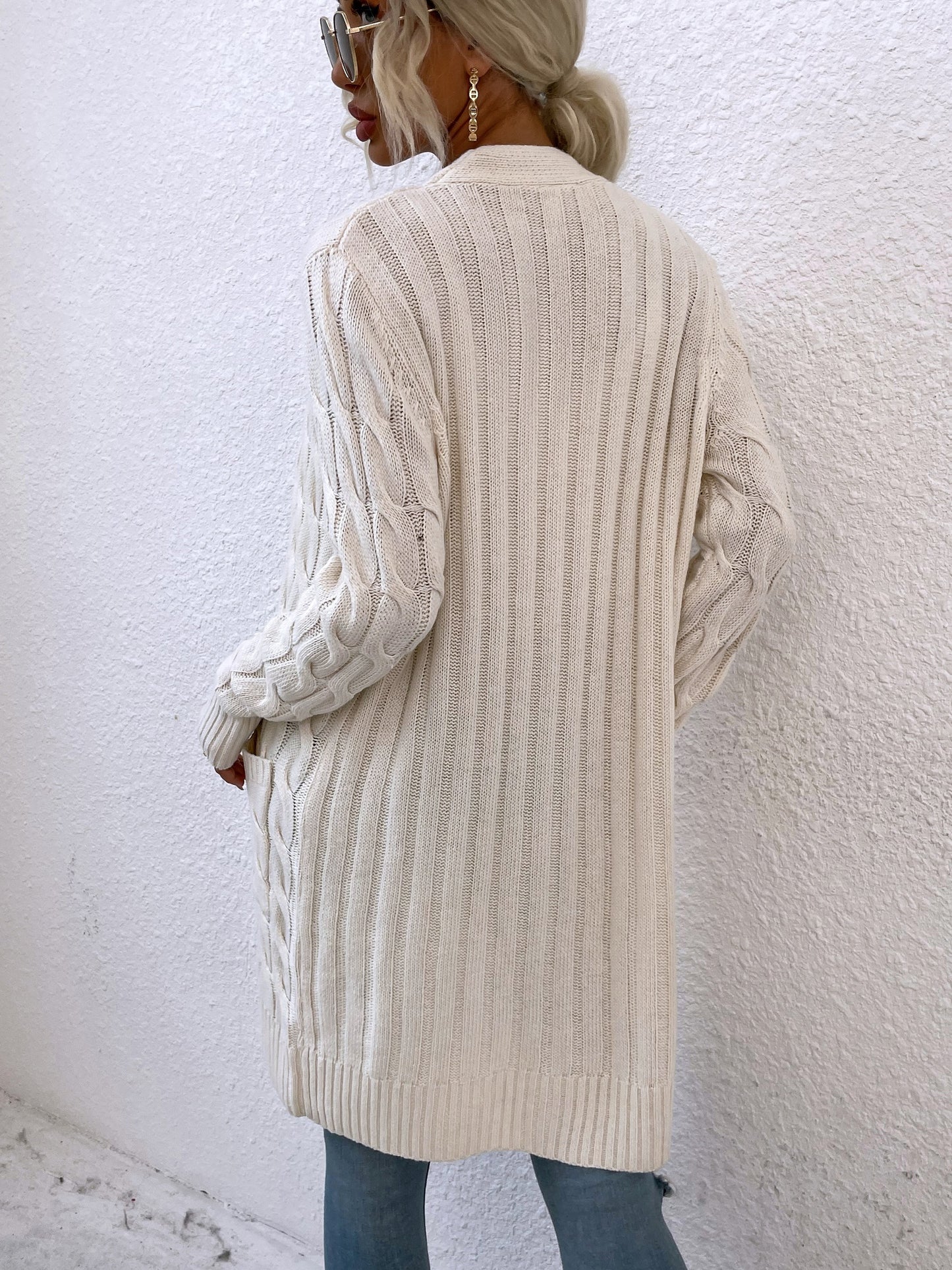 New long coat twist rope solid color cardigan sweater