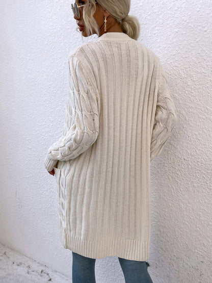 New long coat twist rope solid color cardigan sweater
