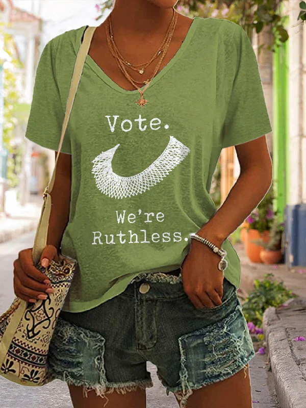 V-Neck Letter Print Casual T-Shirt