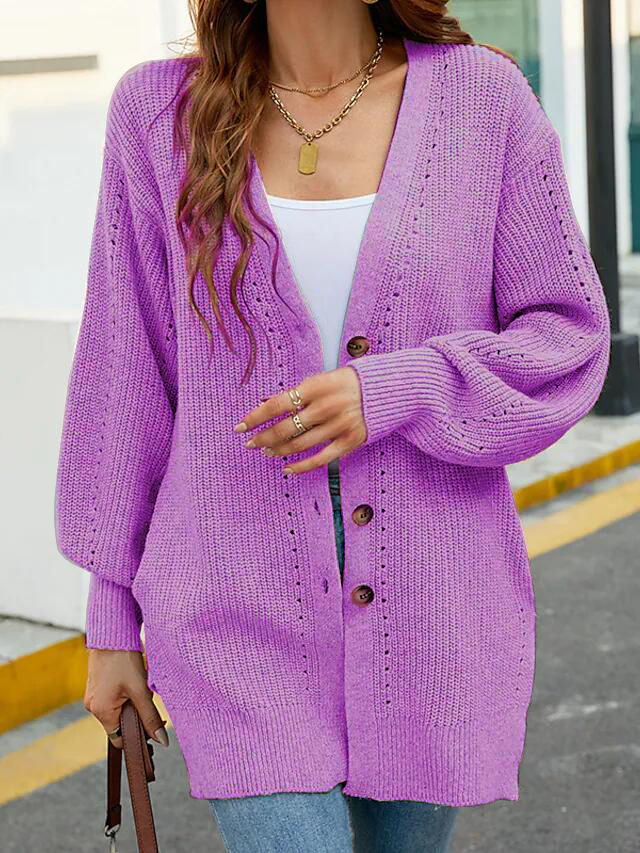 Women's Button Knitted Pure Color Cardigan Sweater