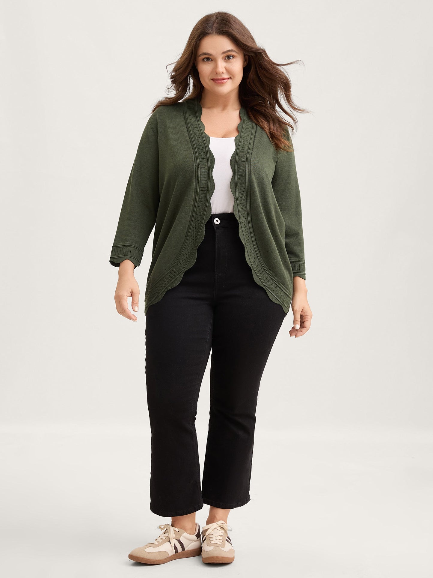 Supersoft Scalloped Trim Three-Quarter Sleeve Cardigan