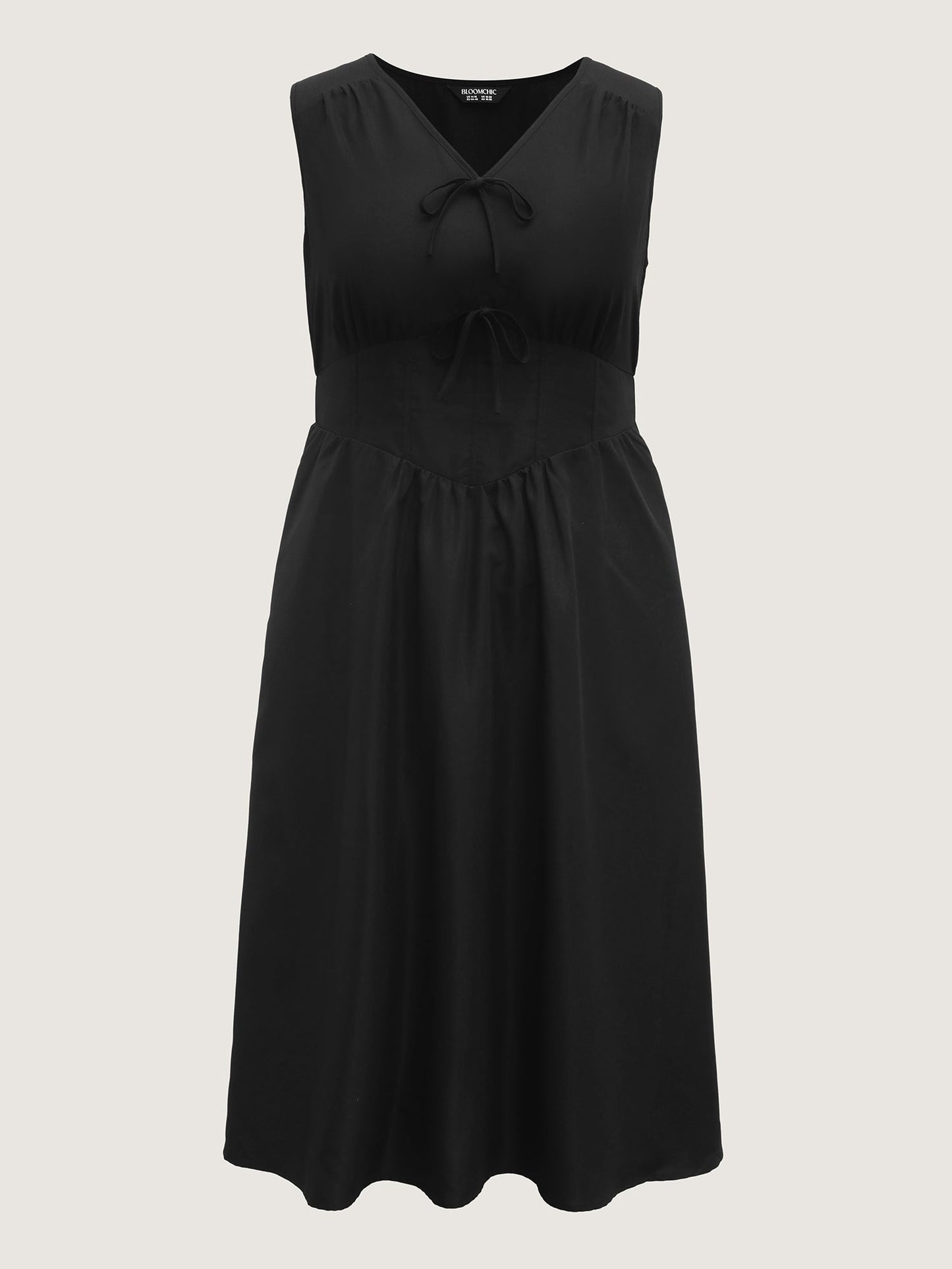 Bow Tie Drop Waist Shirred Midi Dress