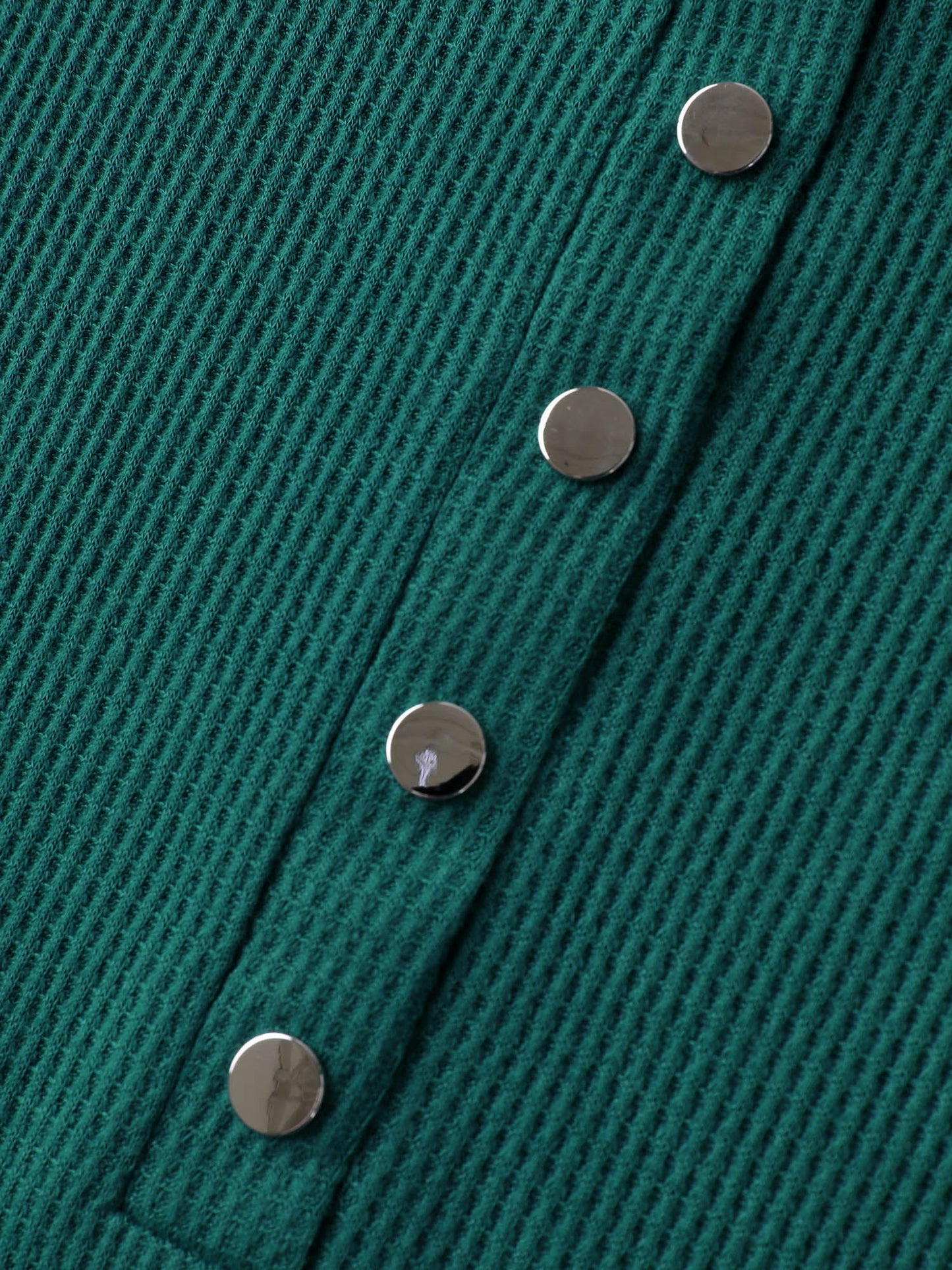 Waffle Grid Button Detail Spliced Sweatshirt
