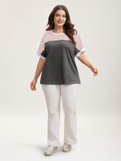 Solid and Striped Contrast Hem T-Shirt