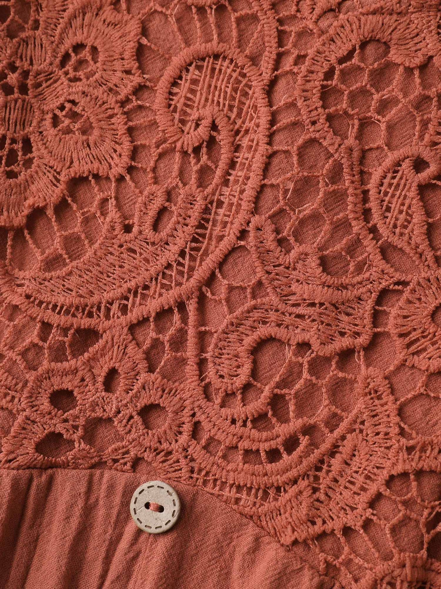 Lace Bodice Puffy Sleeve Button Midi Dress