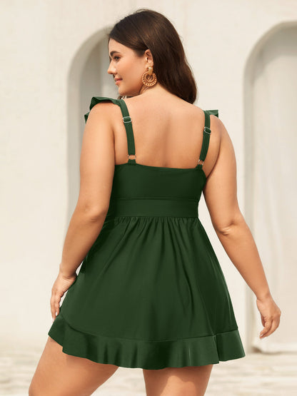 Ruffled Hem Flutter Sleeve Drawstring Swim Dress