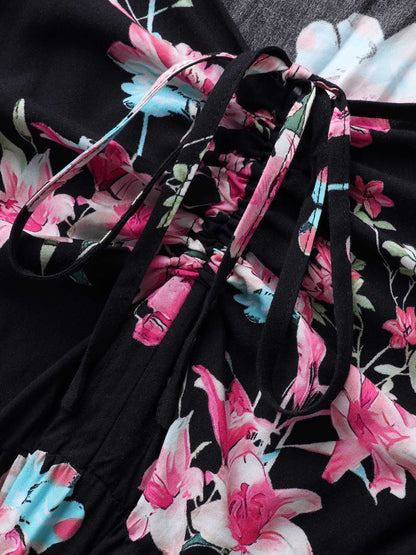 Floral Adjustable Bust Drawstring Midi Dress