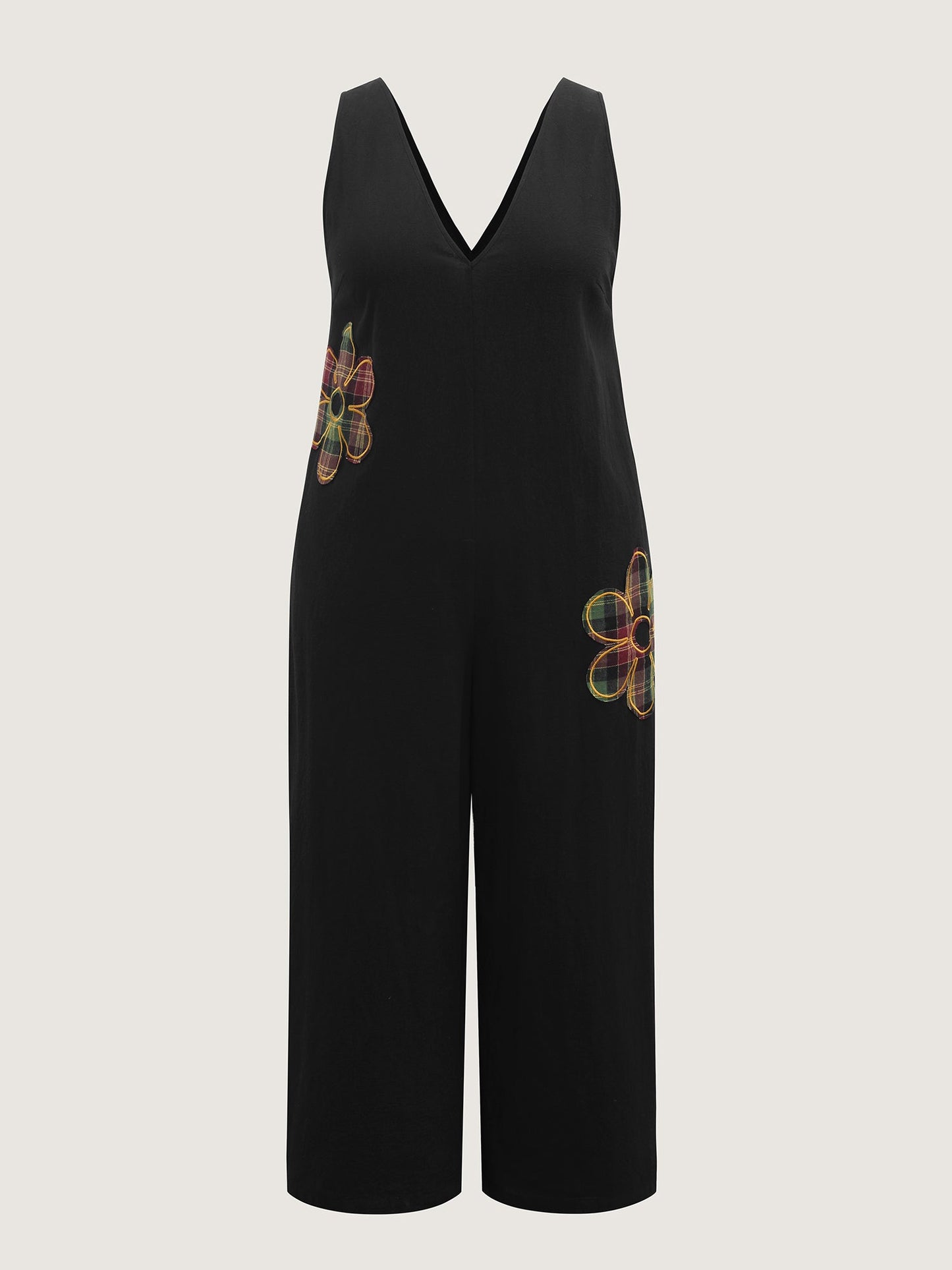 Pure Cotton Floral Embroidery Patchwork Jumpsuit