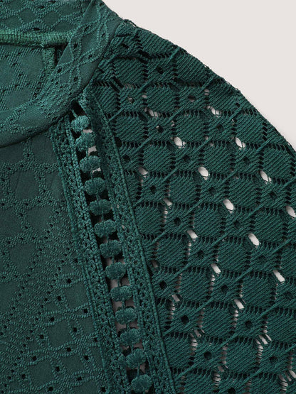 Eyelet Trim Lace Cut-Out Solid T-Shirt