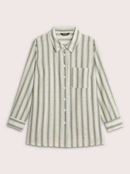 Cotton Stripes Pocket Button-Down Shirt