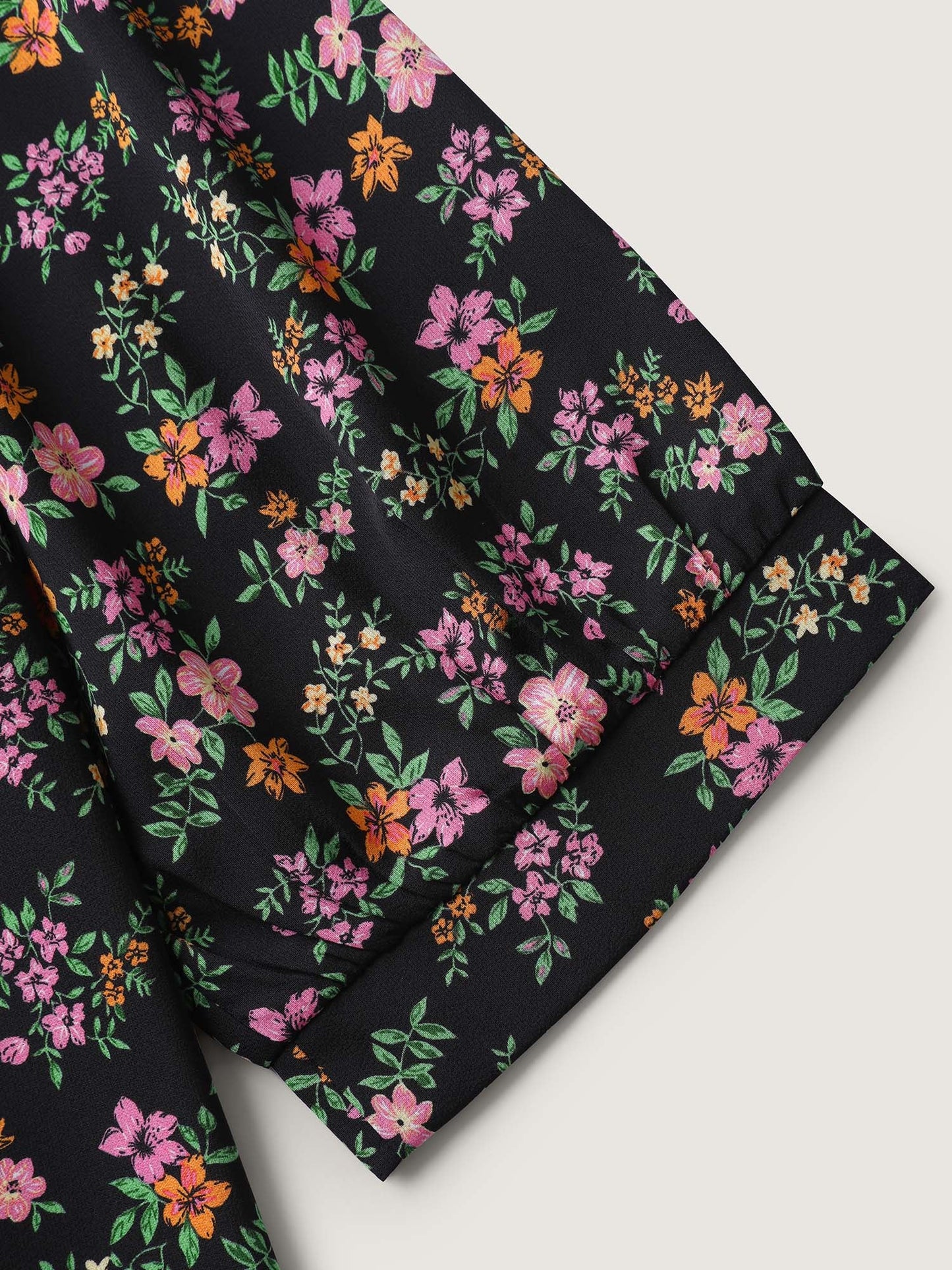 Floral Print Ruffled Neckline Flowy Blouse