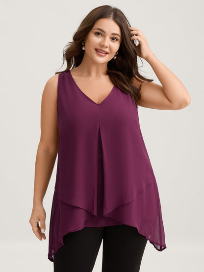 Chiffon Overlap Hem V-Neck Tank Top
