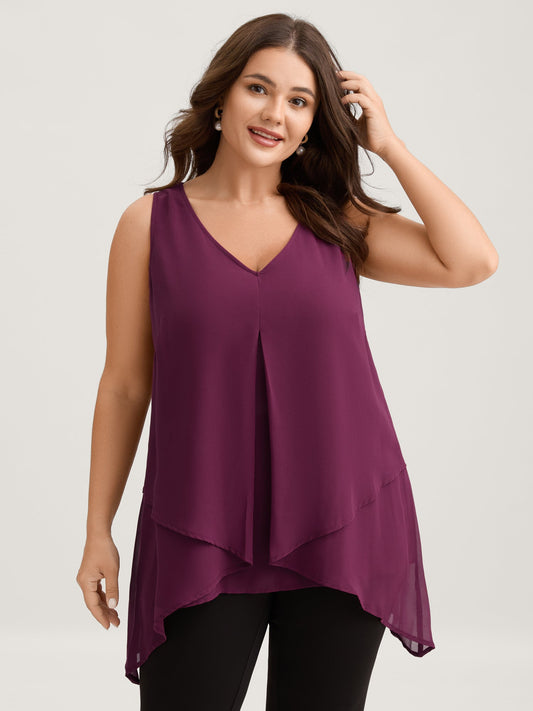 Chiffon Overlap Hem V-Neck Tank Top