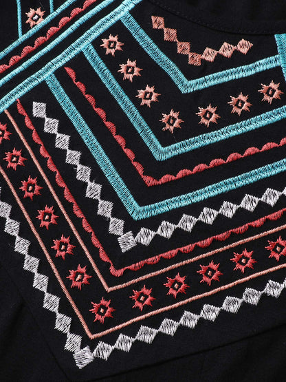 Embroidered Neckline Pleated Front Panel Tank Top