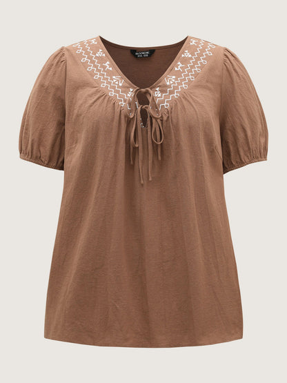 Pure Cotton Embroidered Neck Blouse