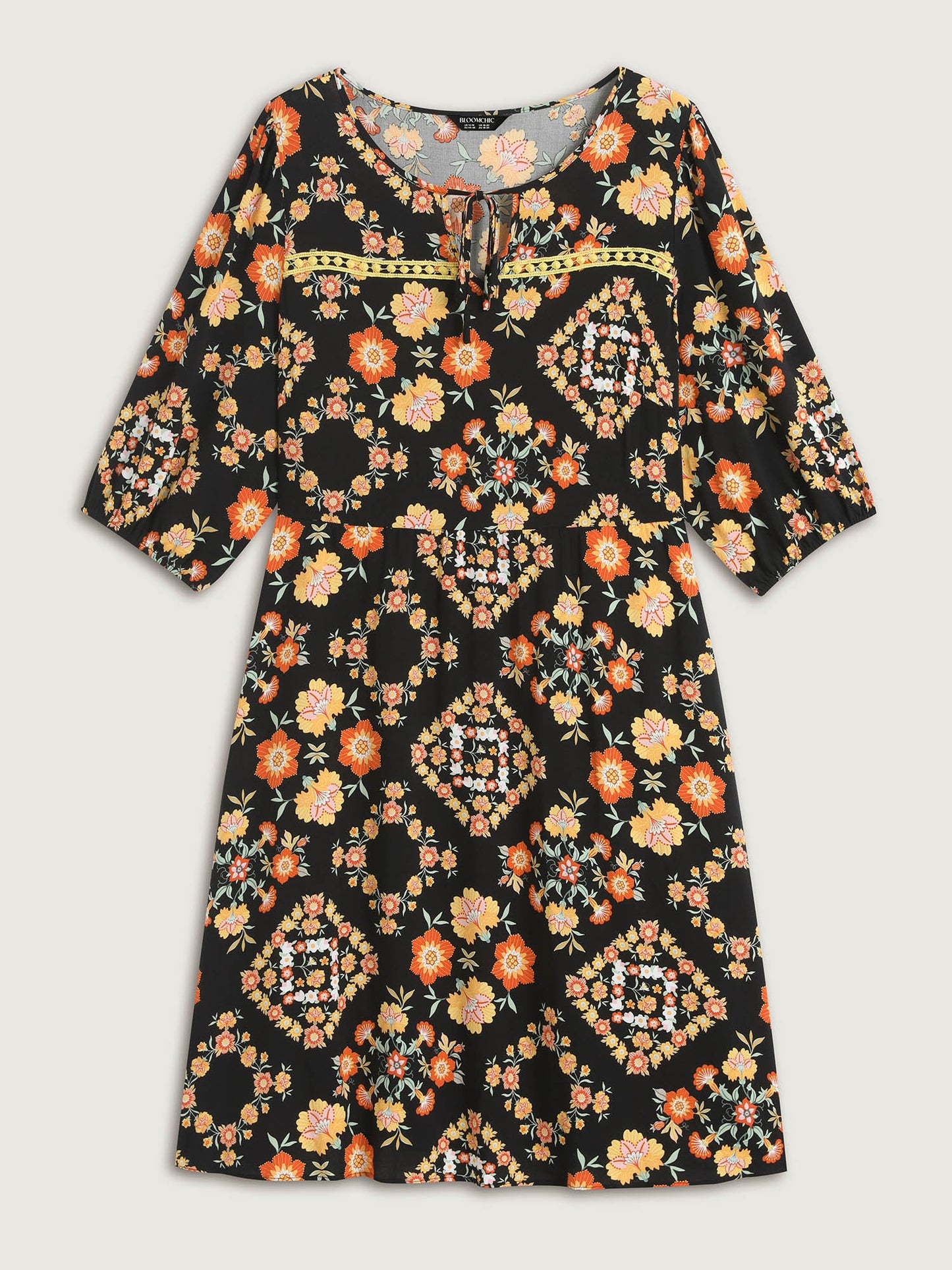 Boho Print Waist Stretchy Midi Dress