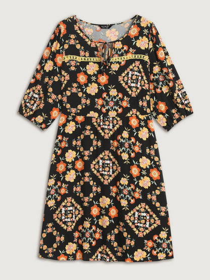 Boho Print Waist Stretchy Midi Dress