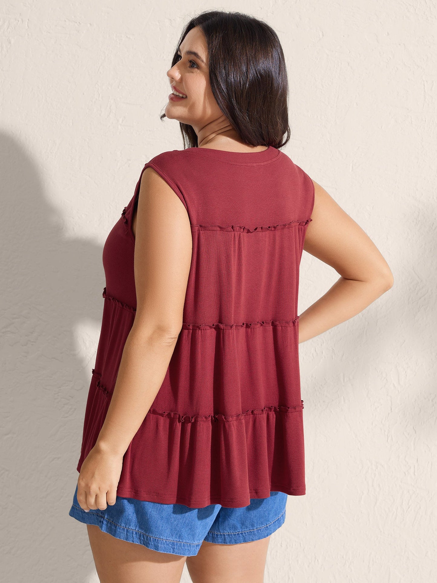 Ribbed Tiered Ruffled Flowy Tank Top