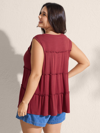 Ribbed Tiered Ruffled Flowy Tank Top
