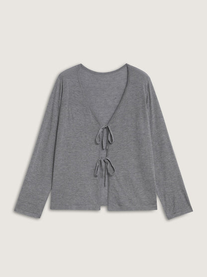 Supersoft Wool Front Tie V-Neck Knit Cardigan