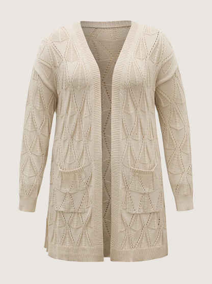 Textured Cut-Out Slit Pockets Knit Cardigan