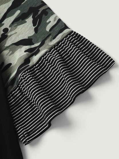 Supersof Camouflage Sleeve Contrast T-Shirt