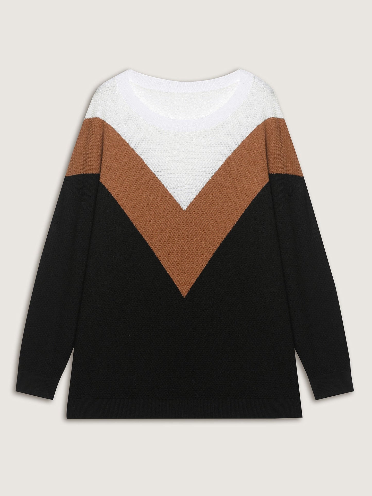 Textured Color Contrast Round Neck Pullover