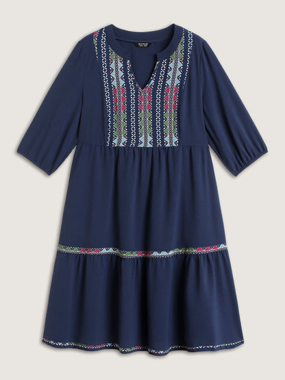 Geometric Colorful Trim Flowy Midi Dress