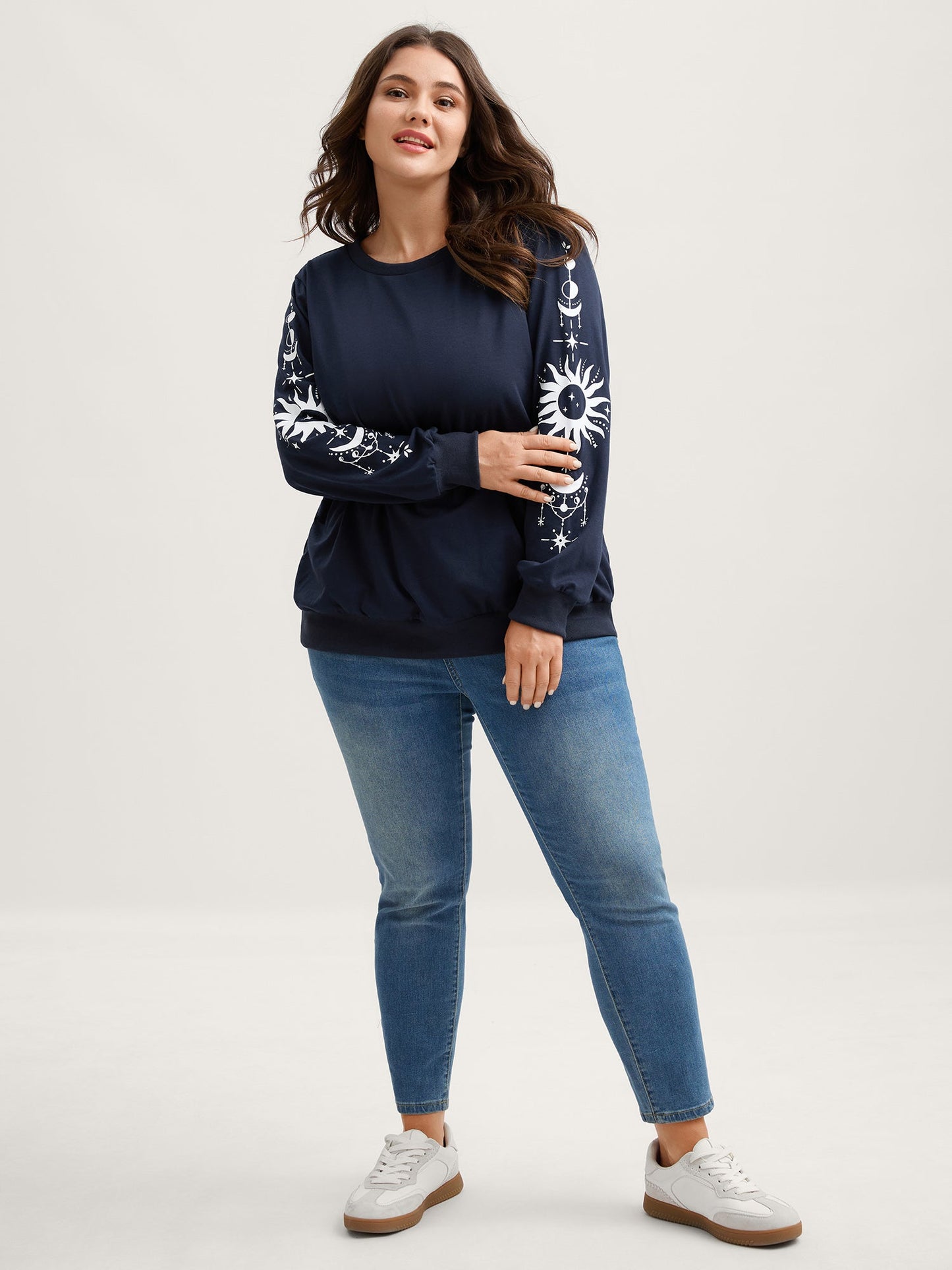 Floral Sleeve Print Contrast Sweatshirt
