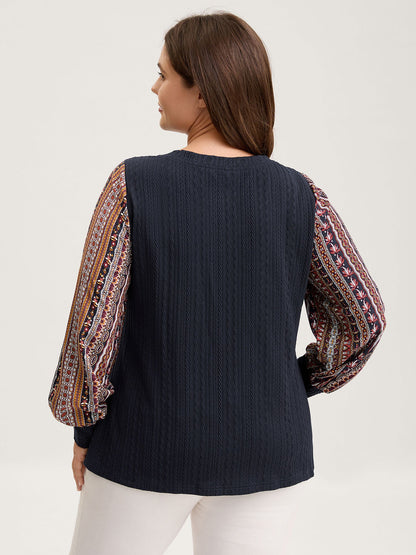 Textured Striped Sleeve Contrast Sweatshirt