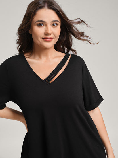 Neck Cut-Out Plain T-Shirt