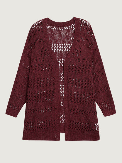 Textured Cut-Out Open-Front Knit Cardigan